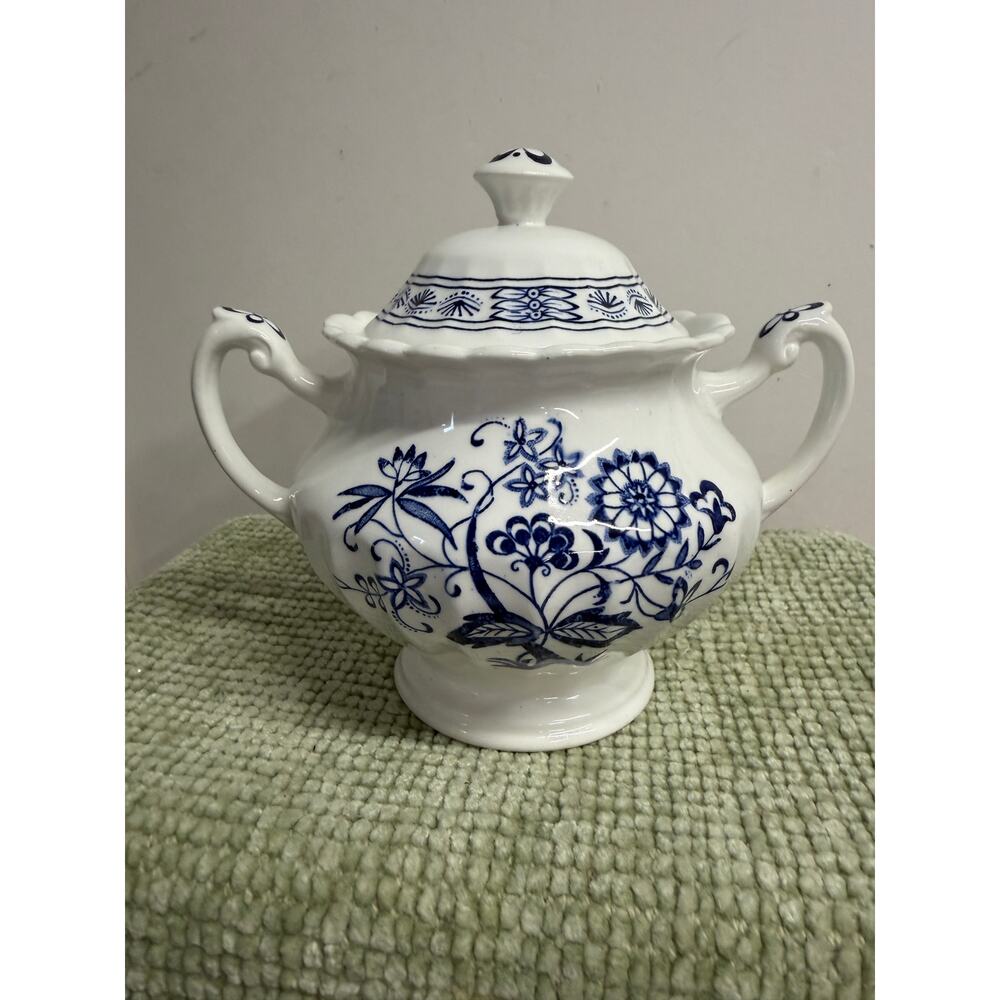 J G Meakin Blue Nordic Covered Sugar Bowl England Ironstone Vintage
